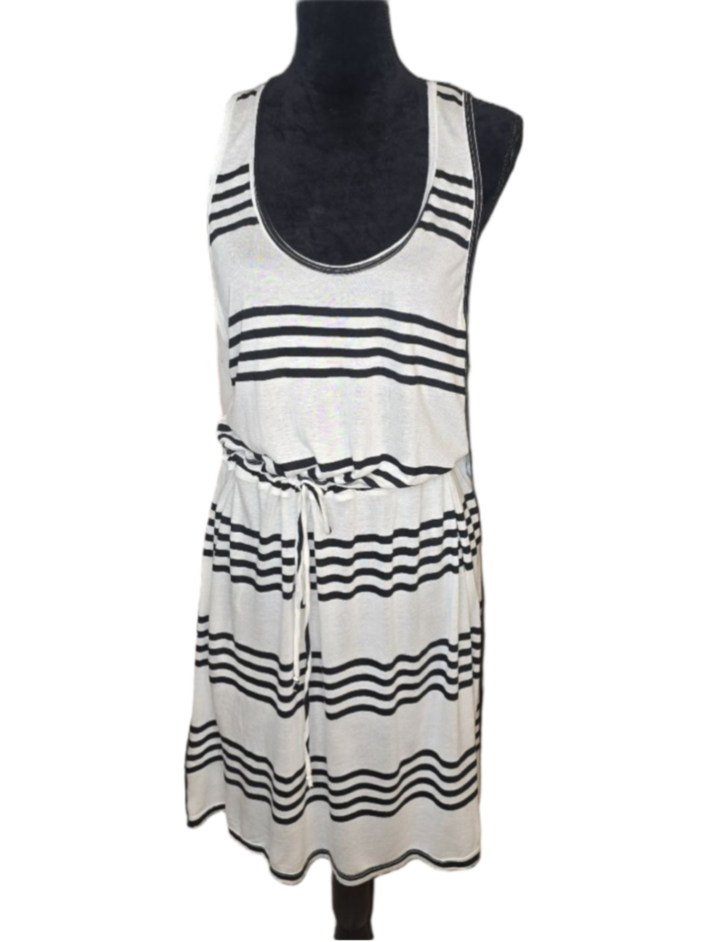 APT. 9 Dress Womens L NWT Black Ivory Striped Sleeveless Drawstring Waist
